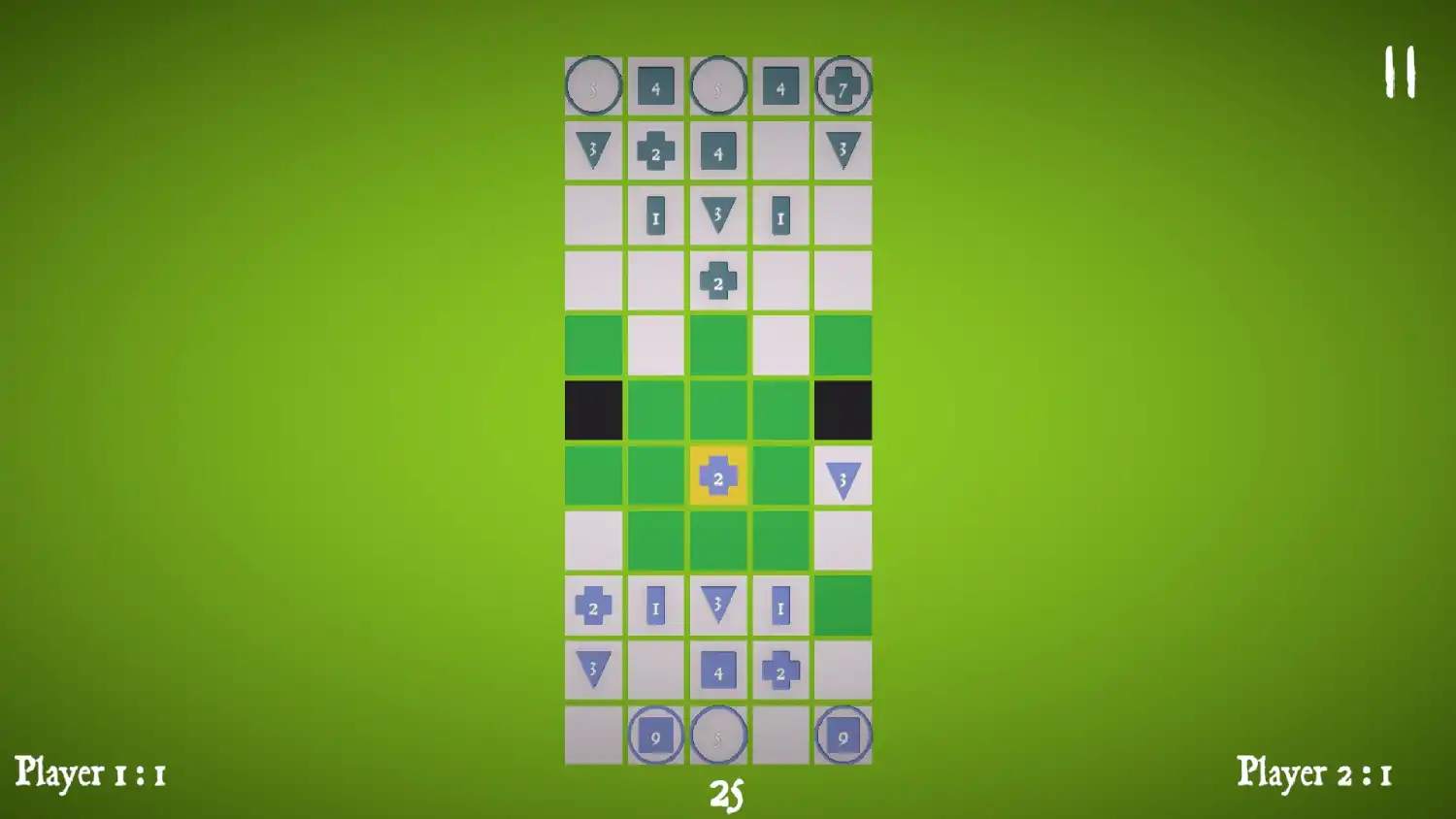 Board example showing stacks and neutral zone