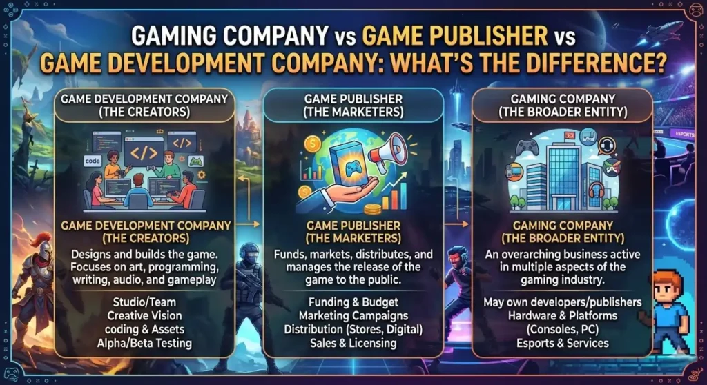 Gaming Company vs Game Publisher vs Game Development Company