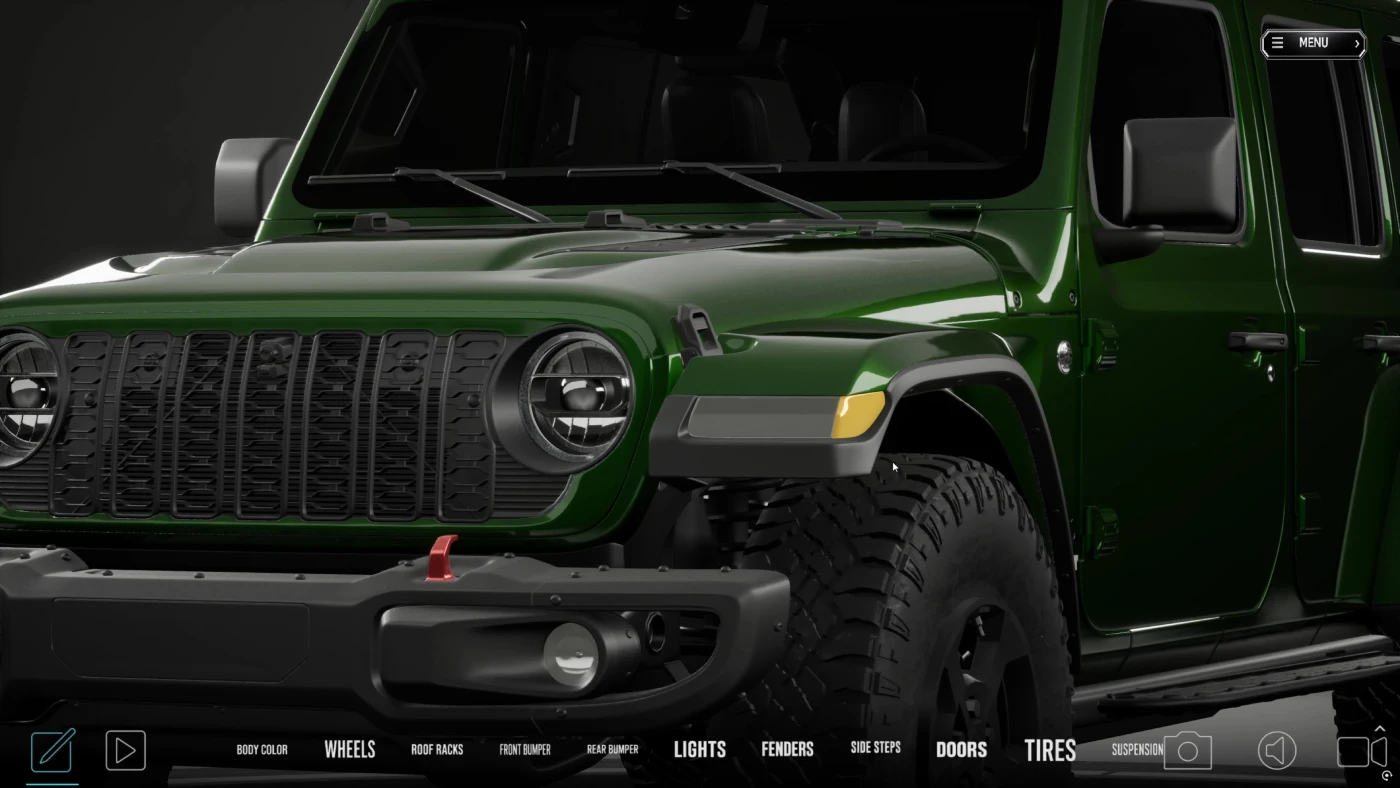 Overview of 100 aftermarket accessories modeled in 3D for the RigBuilder Unreal 3D configurator for Jeep Wrangler JL