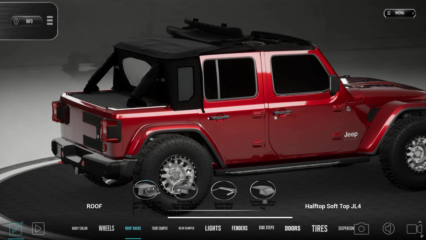 RigBuilder configurator running in a web browser via Unreal Engine pixel streaming, no download required