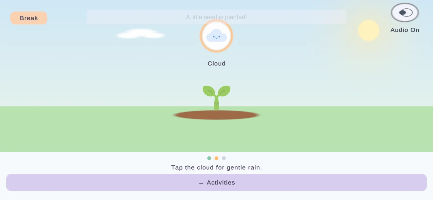 case study ACD educational game development 3 AutiLearn world map with four calm learning worlds